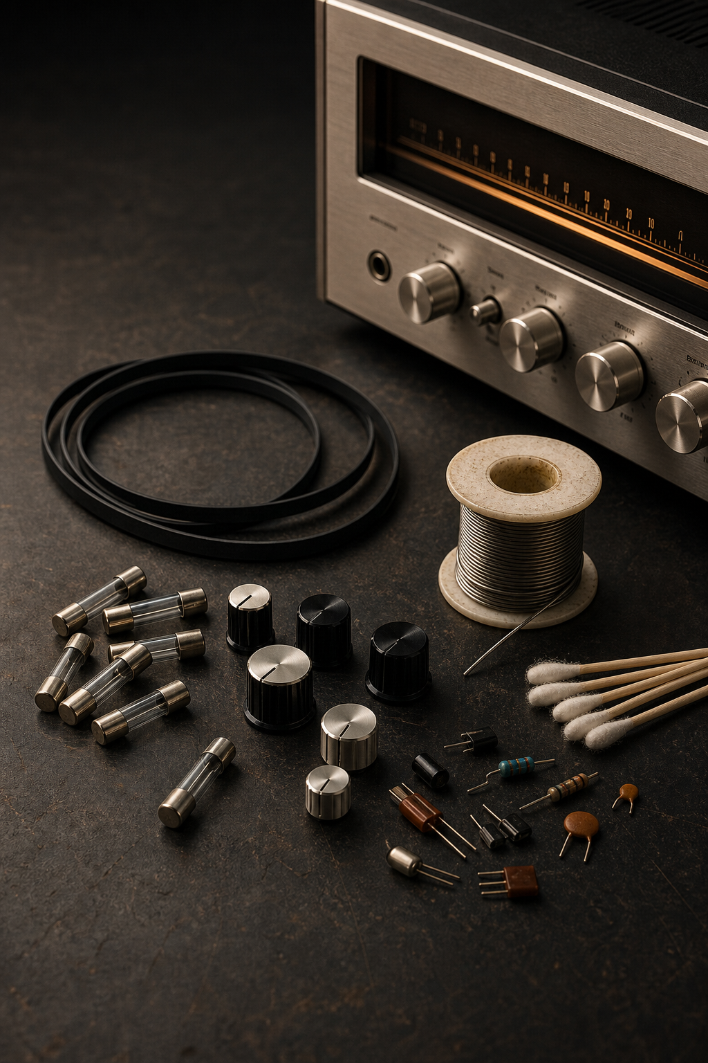 Vintage stereo repair parts and bench supplies
